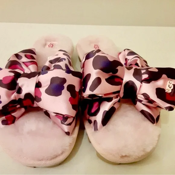 UGG Womens Lushette Leopard Puffer Slippers Pink Plush Lush Size 11 - Picture 4 of 4